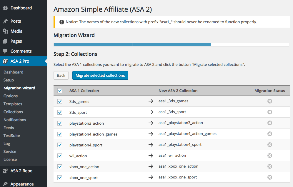 ASA 2 Migration Wizard Collections
