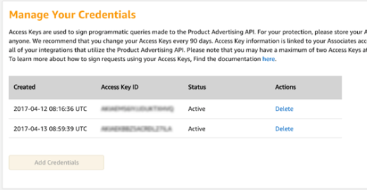 PA API manage credentials