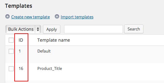 Templates table column ID