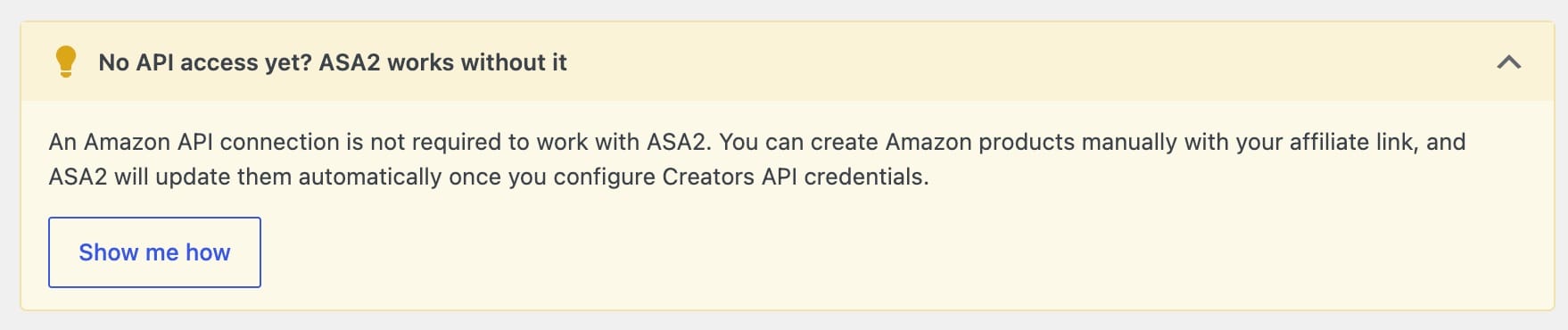 No API access yet hint, expanded