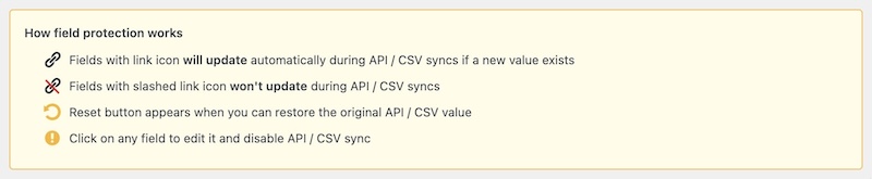 Field protection status icons and legend