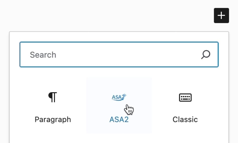 Adding the ASA2 block in Gutenberg
