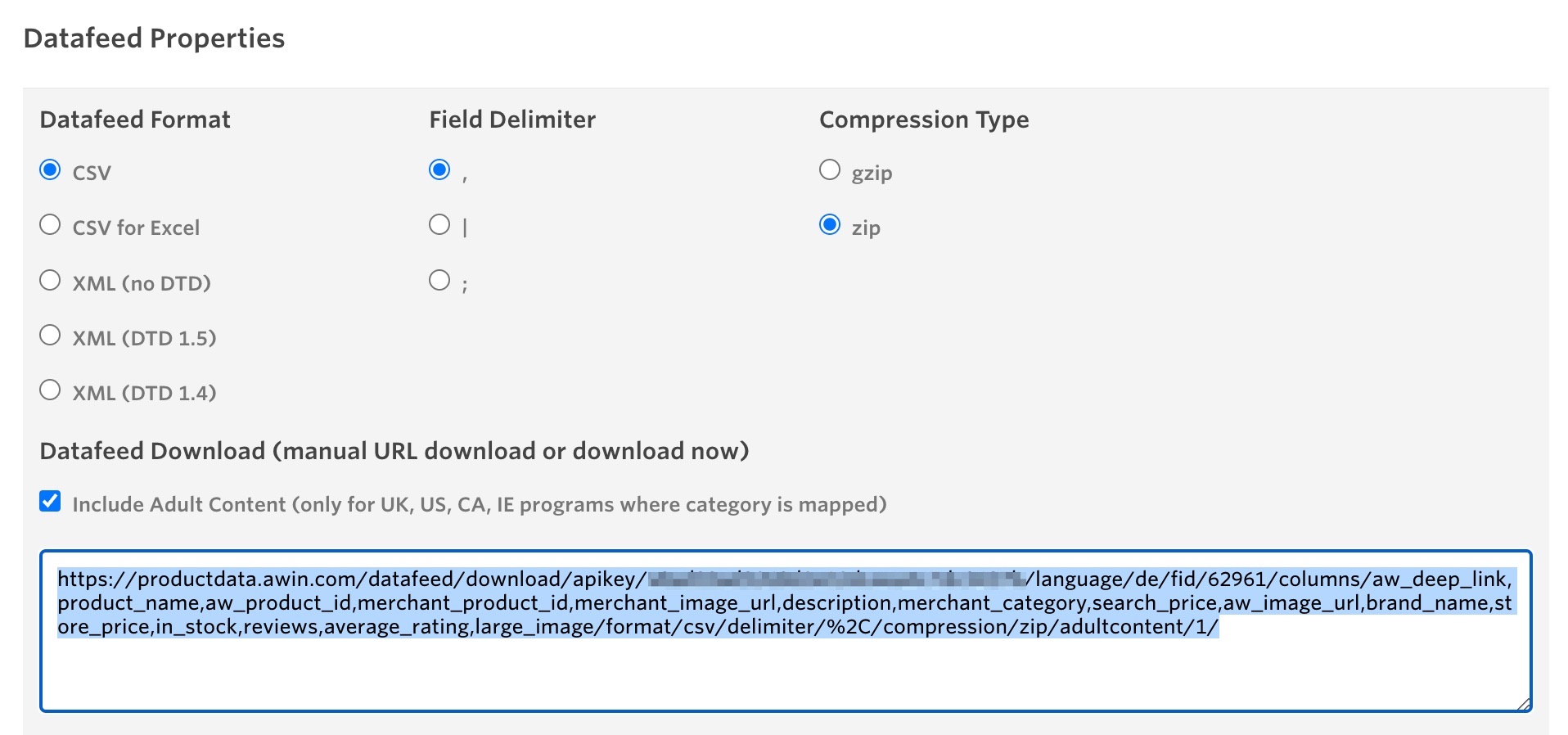 Awin datafeed URL copy