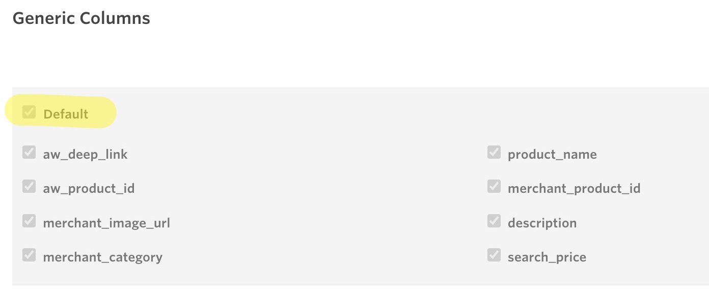 Awin datafeed default options