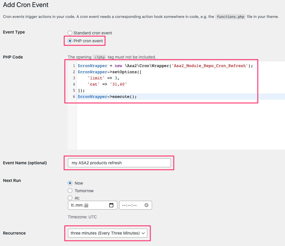 ASA2 WP Cron API PHP event