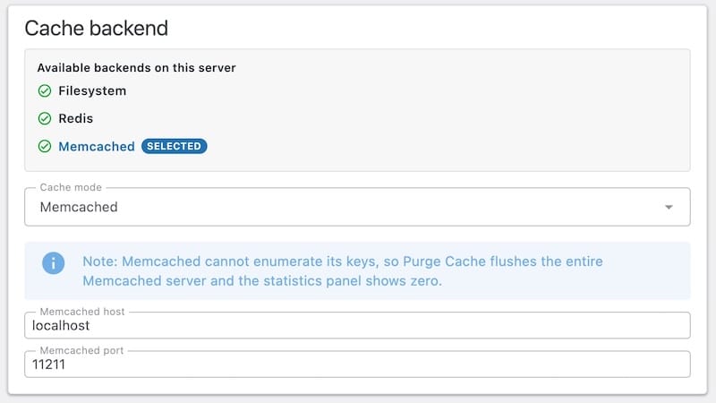Image Proxy Settings — Cache backend (Memcached)