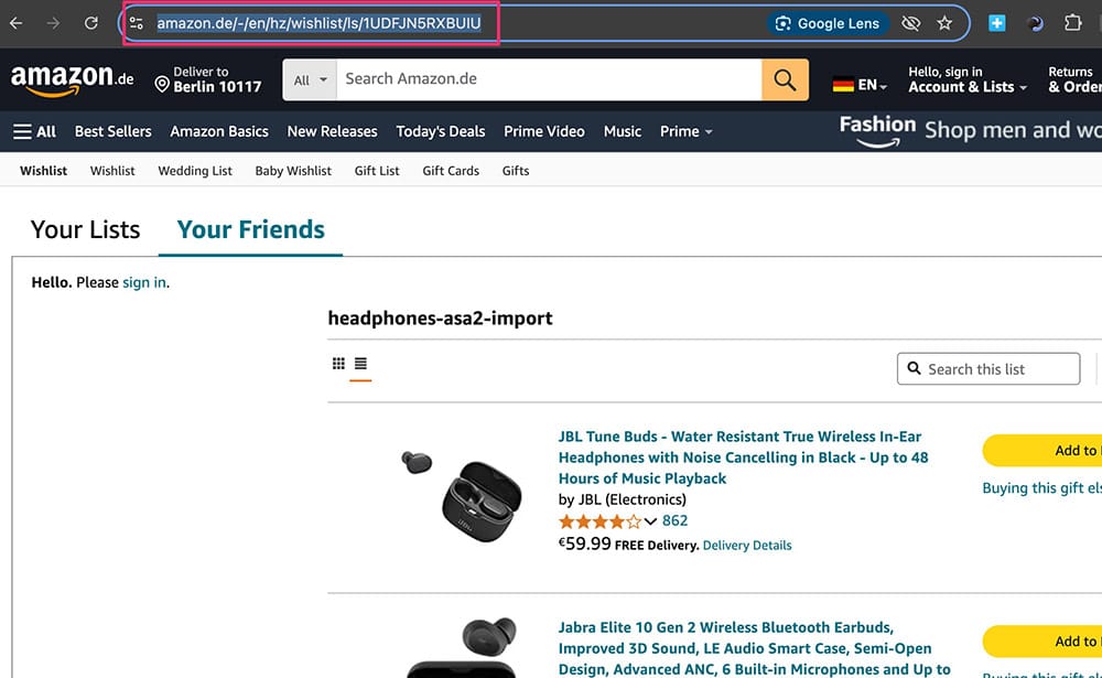 Import an Amazon wishlist
