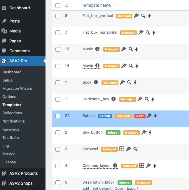 Managed templates list