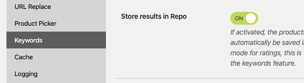 Keywords option Store in Products