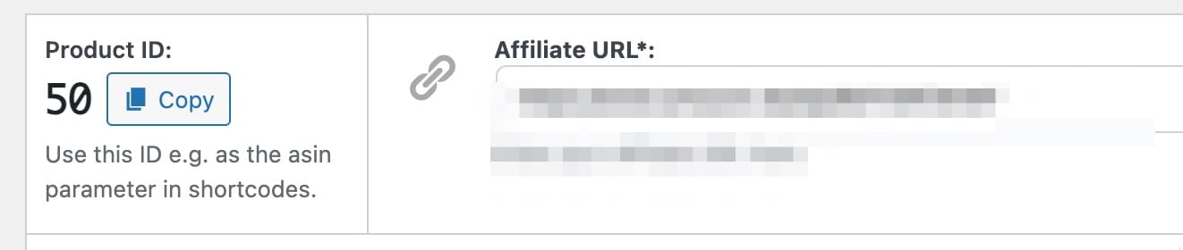 Product edit screen with Product ID box