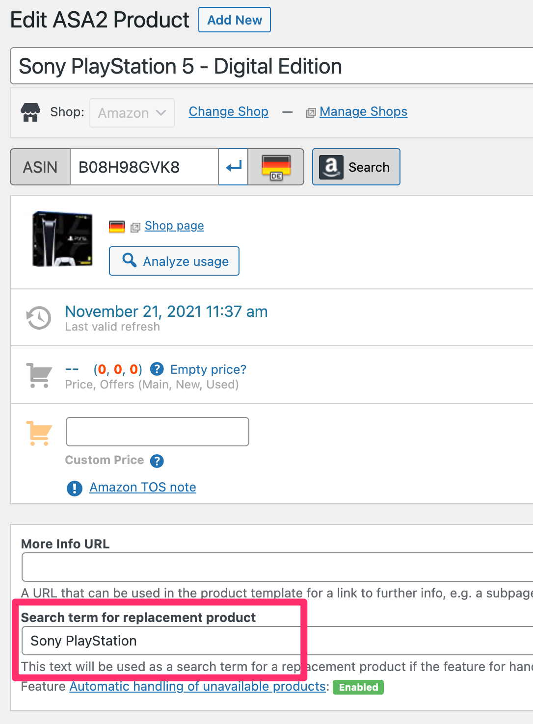 ASA2 custom search term