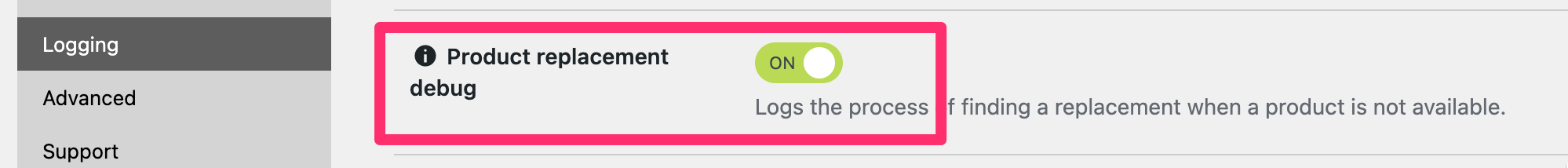 ASA2 product replacement logging option