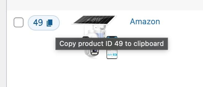 Products list ID column with copy pill