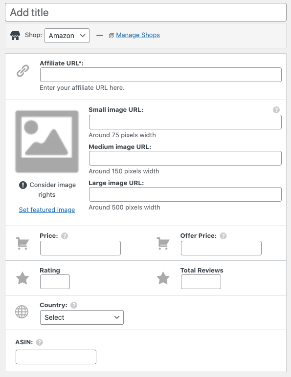 Add Amazon product without API form