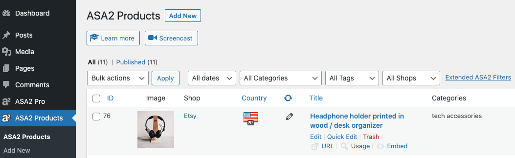 Products list