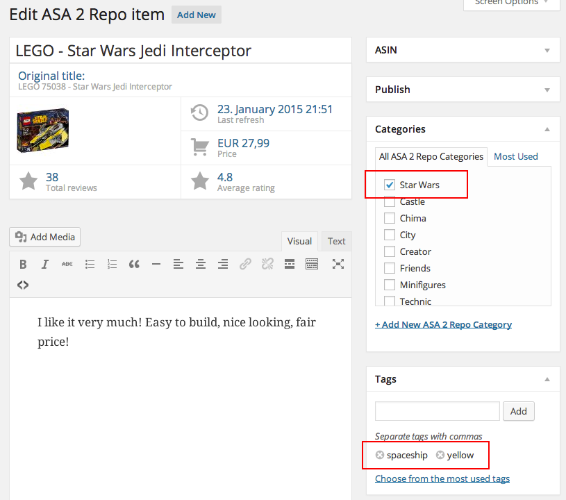 ASA2 product categories and tags