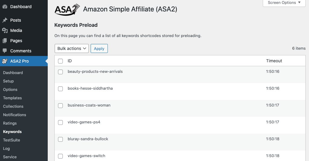 Keywords Preload List