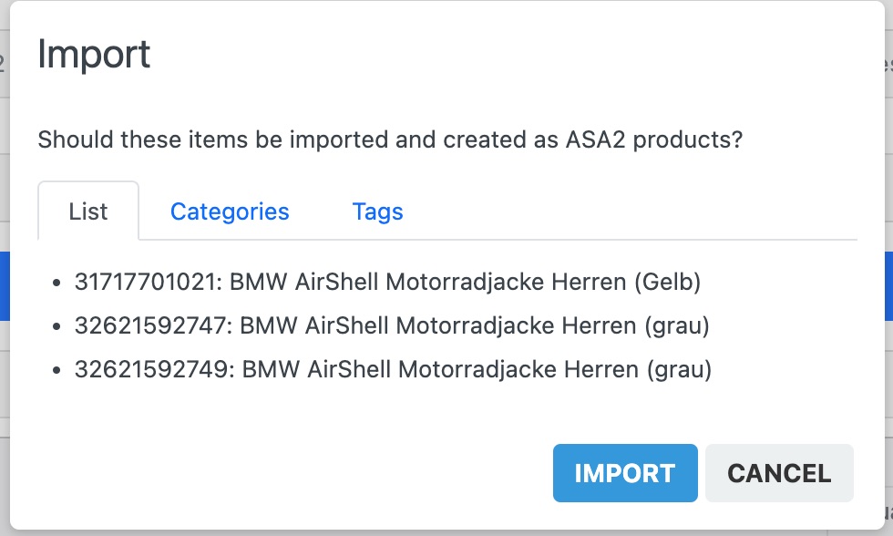 ASA2 Shop Data Browse Import Confirm