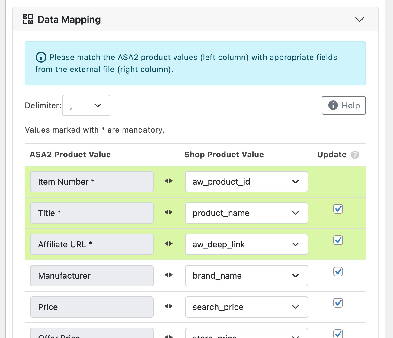ASA2 Shop Data Mapping