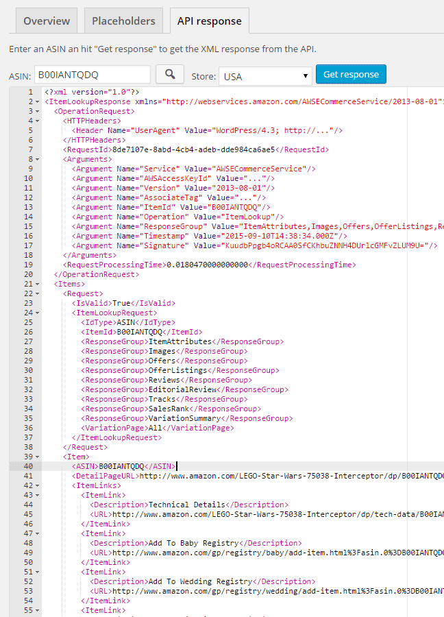 Amazon API XML response